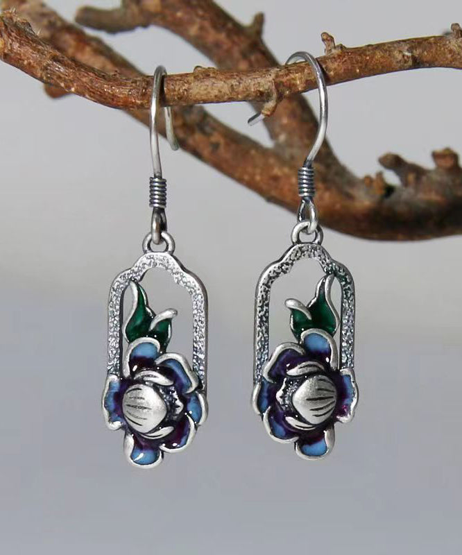 VCSHOES Blue Lotus Patchwork Silver Drop Earrings