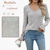 Gioiacombo&trade; Top in morbido pizzo a maniche lunghe lavorato a maglia da donna