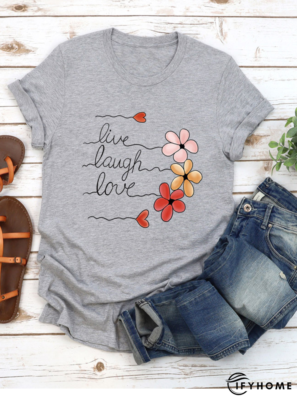 Crew Neck Basics Loose Cotton-Blend T-shirt | IFYHOME