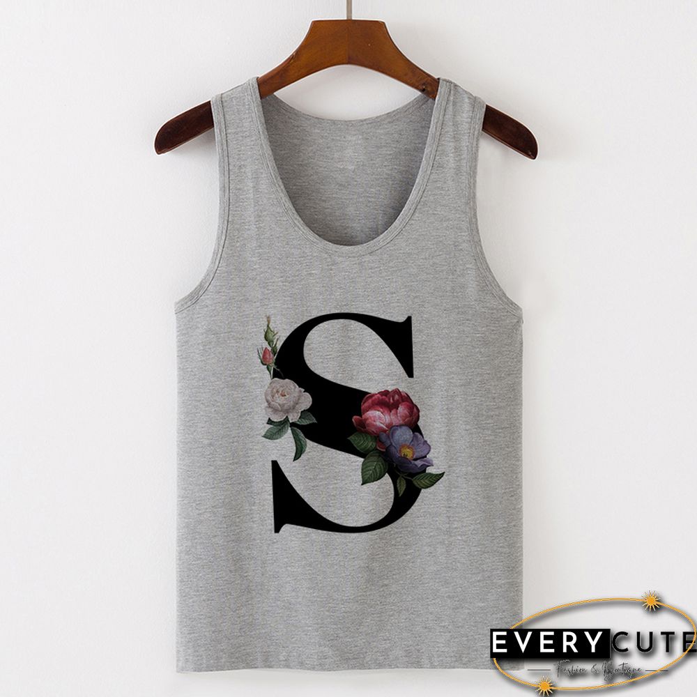 Summer Alphabet Print Camisole Sexy Tank Tops Vest Women Tee Shirt Sleeveless Gray Female