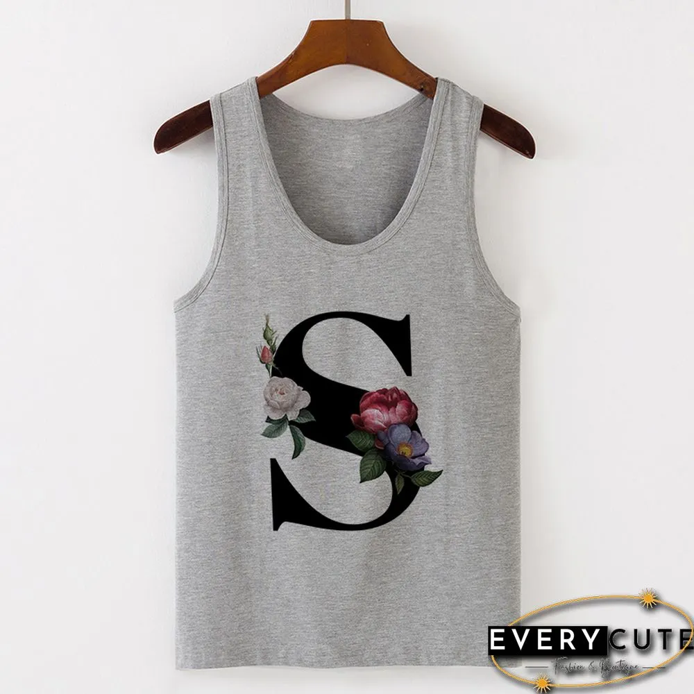 Summer Alphabet Print Camisole Sexy Tank Tops Vest Women Tee Shirt Sleeveless Gray Female