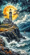 Luxury AB Velvet Diamond Painting Kit - Scenic Lighthouse