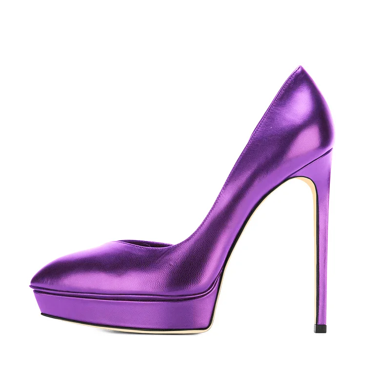 Closed Toe D'orsay Pumps For Prom in Purple Platform Stiletto Heels Vdcoo