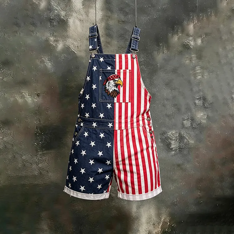 Men's Flag Eagle Design Overalls Shorts