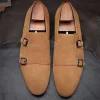 Mens Suede Monk Strap Dress Shoes
