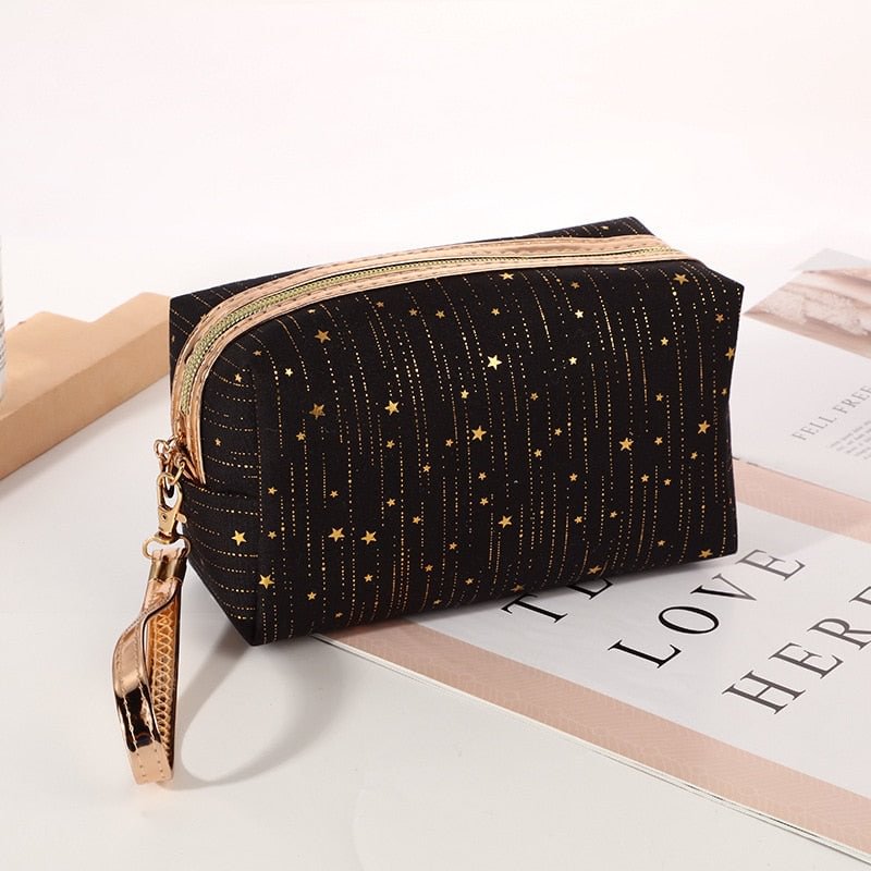 PURDORED 1 Pc Women Star Makeup Bag Travel Large Makeup Storage Organizer Zipper Beauty Case Travel Toiletry Bag with Wrist Band