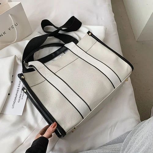 Casual Canvas Women Handbags Fashion Letters Shoulder Crossbody Bags Female Large Capacity Tote bags Leather Patchwork Bag 2021