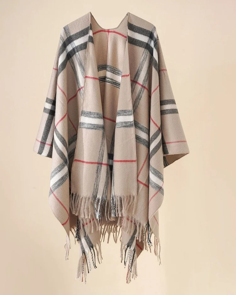 Women's luxury plaid cape shawl