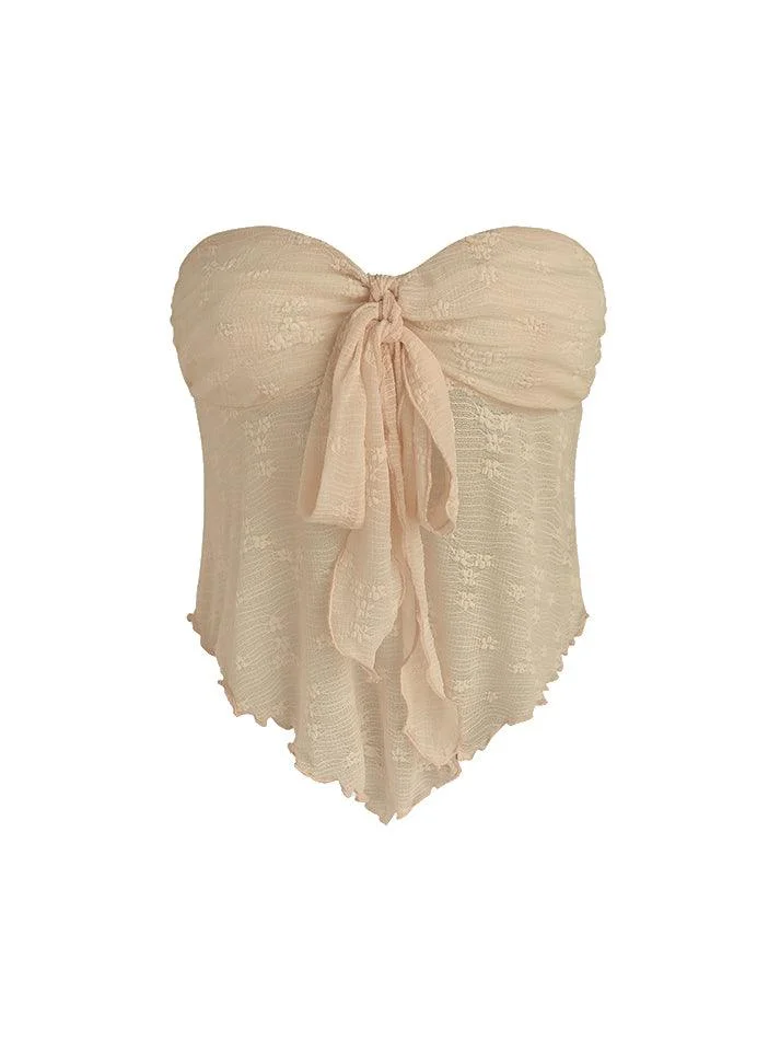 Brownm Vintage Front Knot Floral Tube Top