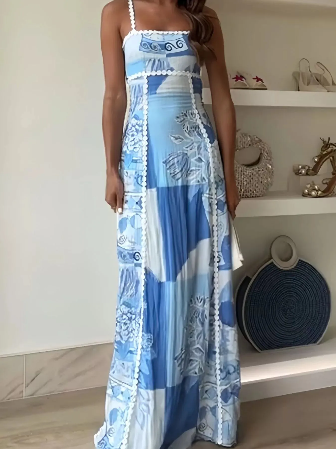 Bow Cutout Back Square Neck Maxi Dress mysite idetrend