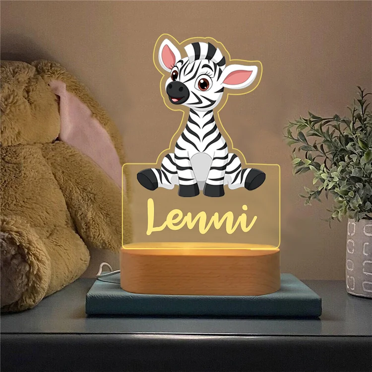 Personalized Zebra Night Light Custom Name  LED Lamp for Kids