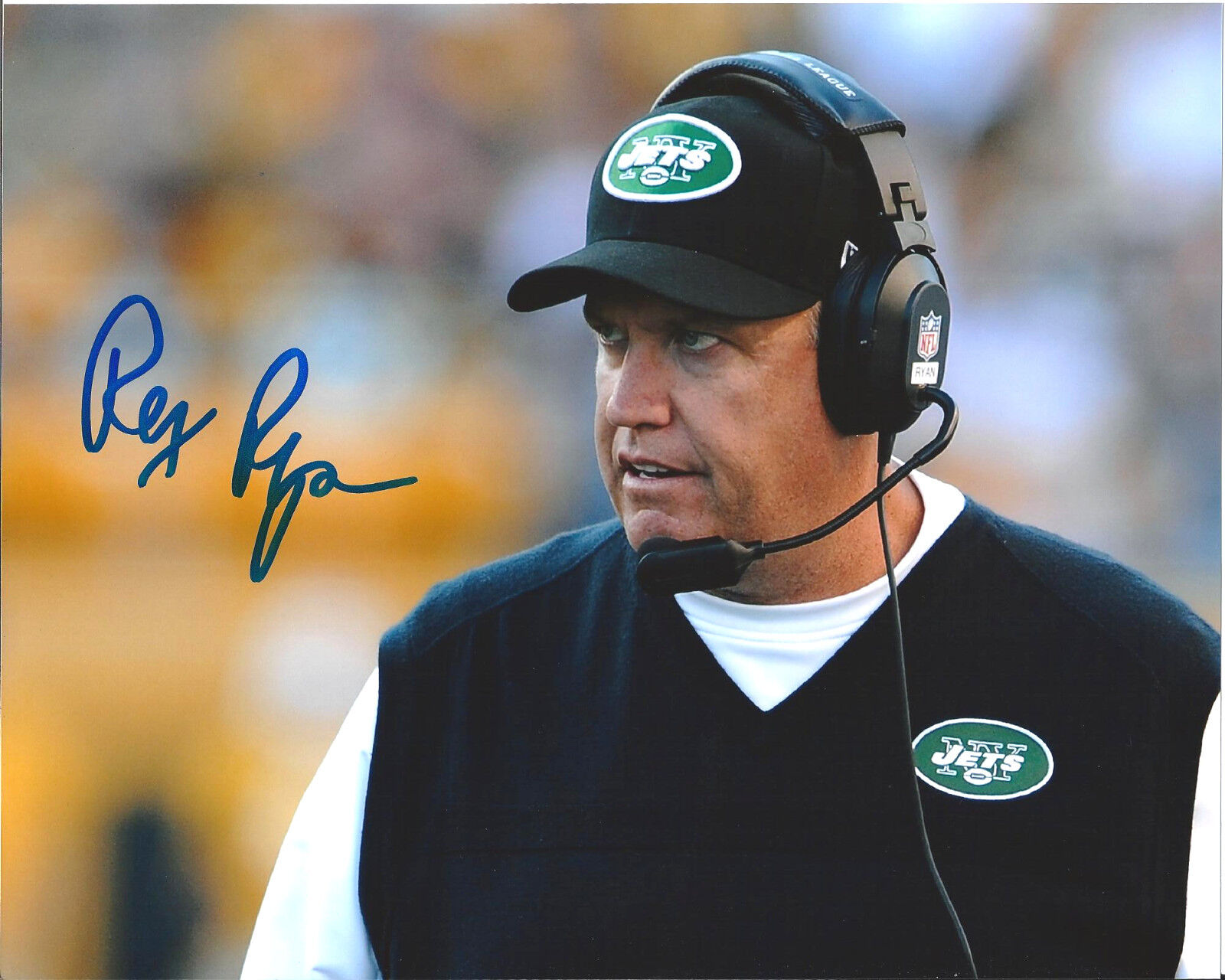 NEW YORK JETS HEAD COACH REX RYAN SIGNED 8X10 Photo Poster painting W/COA