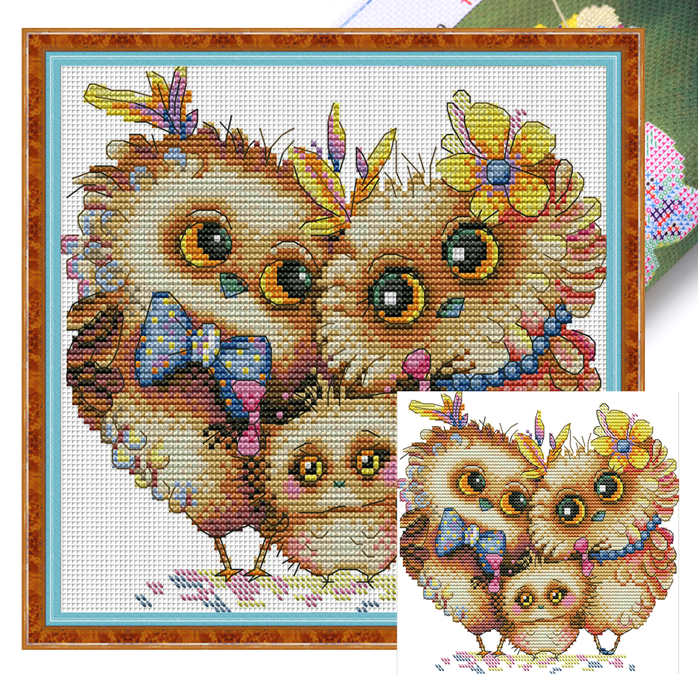 Owl Family Full 14CT Pre-stamped Canvas(22*21cm) Cross Stitch