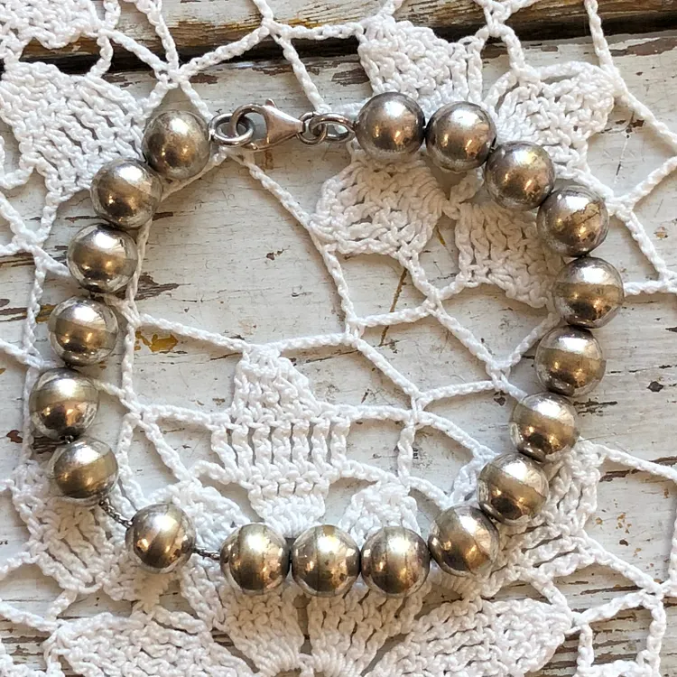 Round Sterling Silver "Pearl" Bead Bracelet Vintage
