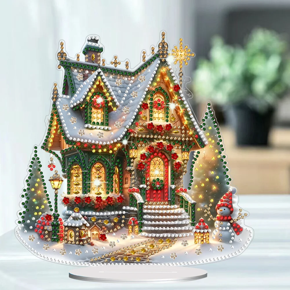 DIY Christmas House Acrylic Special Shaped Decor Desktop Diamond Art Kits for Home