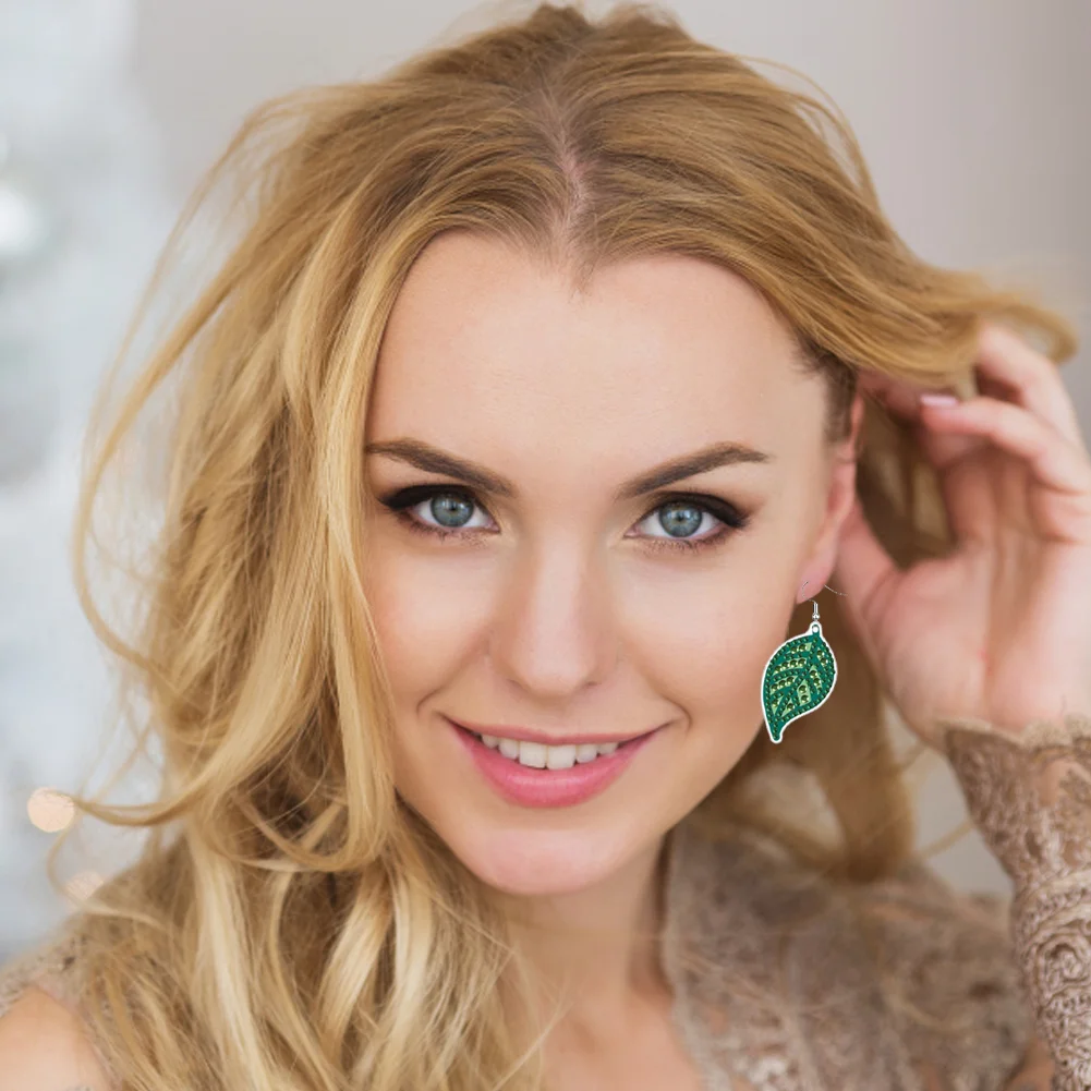 12 Pairs Leaves DIY Diamond Art Earrings Double Sided Diamond Painting Earrings