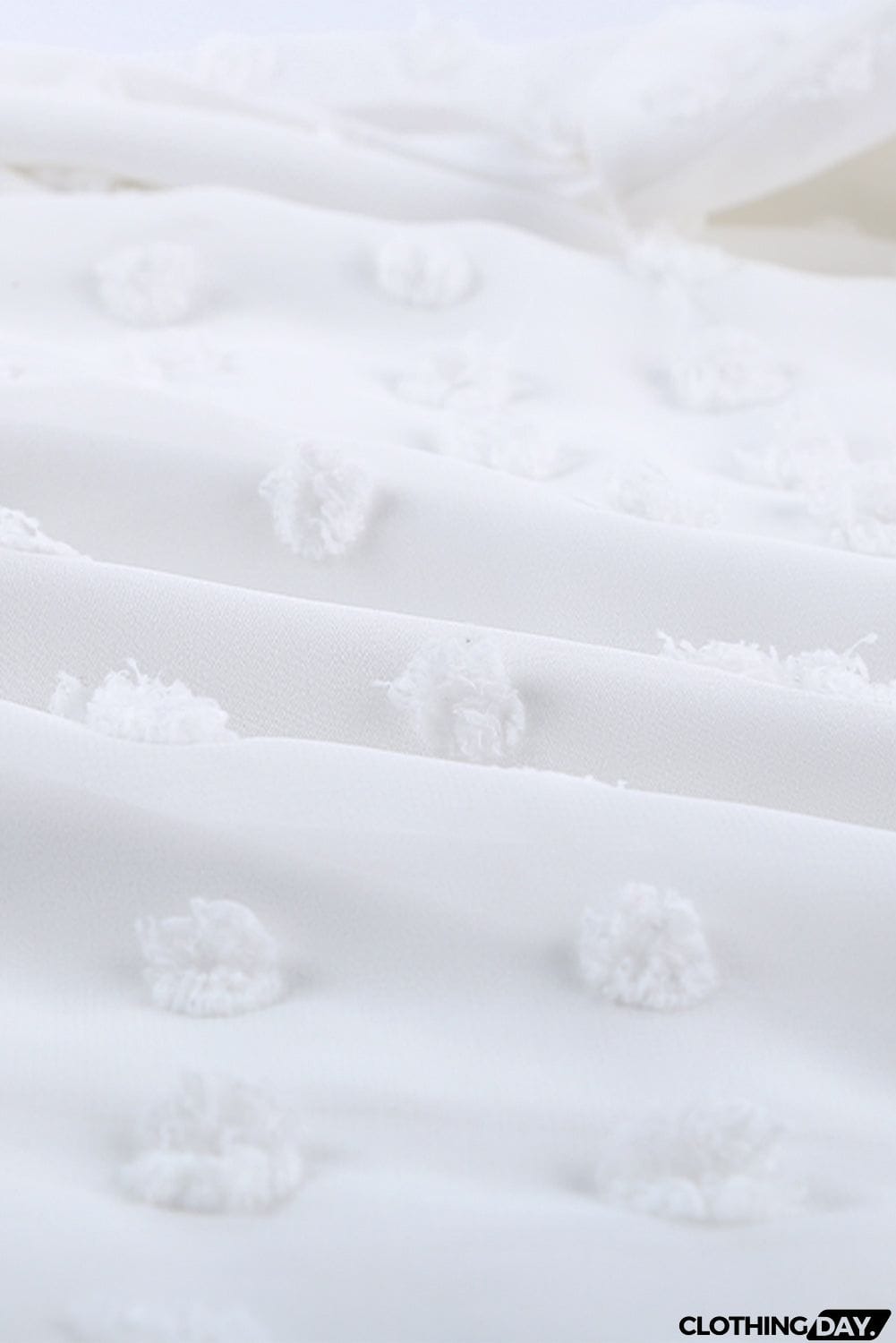 Chic White Swiss Dot Texture Round Neck Short Sleeve Top