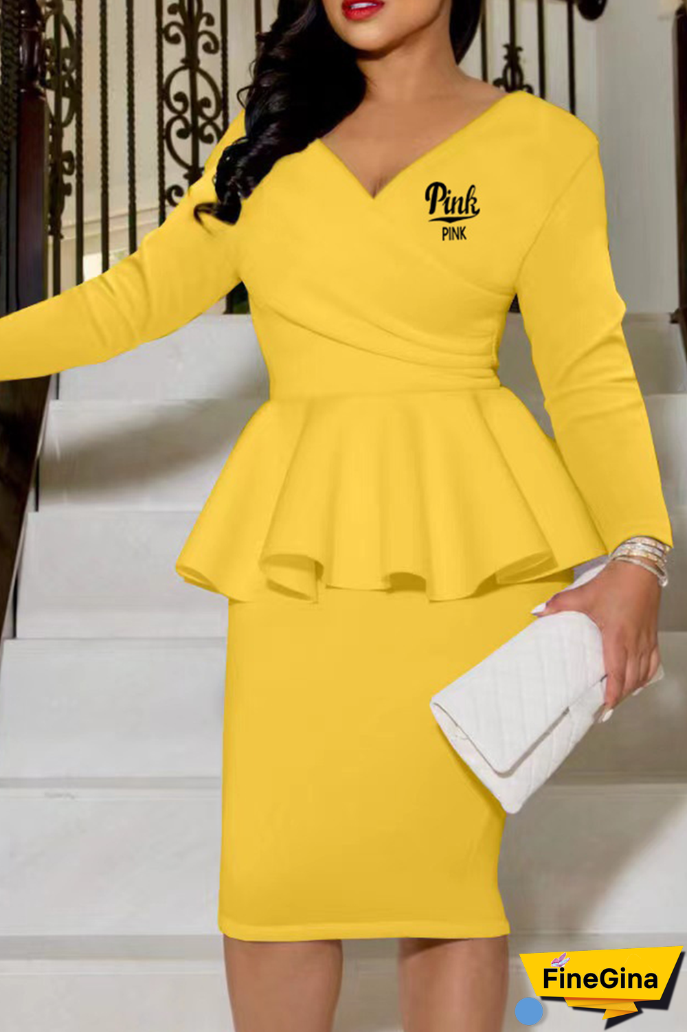 Khaki Street Print Flounce V Neck Long Sleeve Two Pieces