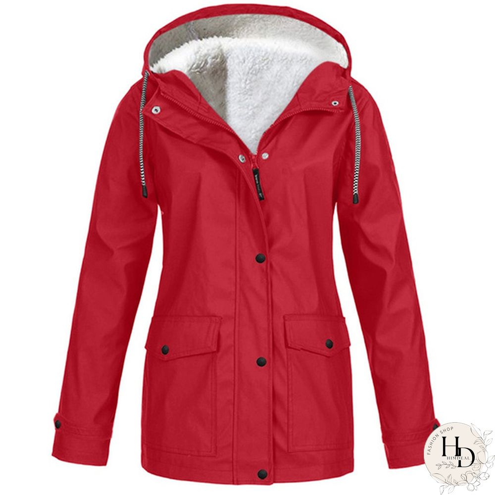 Womens Winter Coats-Solid Plush Thickening Jackets for Outdoor Hiking Plus Size Hooded