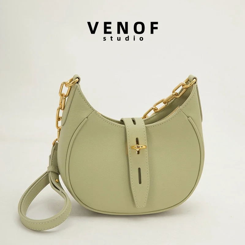 VENOF Luxury Women Bag 2022 New Fashion Chain Underarm Small Saddle Bags High Quality Leather Shoulder Crossbody Bags For Woman