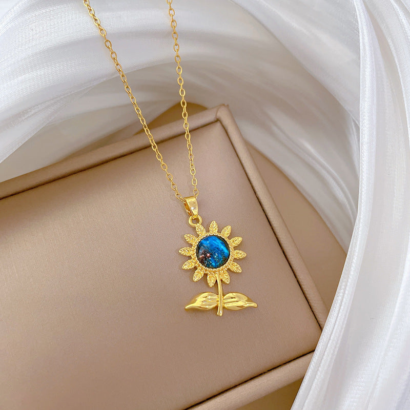 Starry Sky Leaves And Flowers Full Of Diamonds Gorgeous Full Diamond Necklace Women’S Versatile Clavicle Chain Titanium Steel