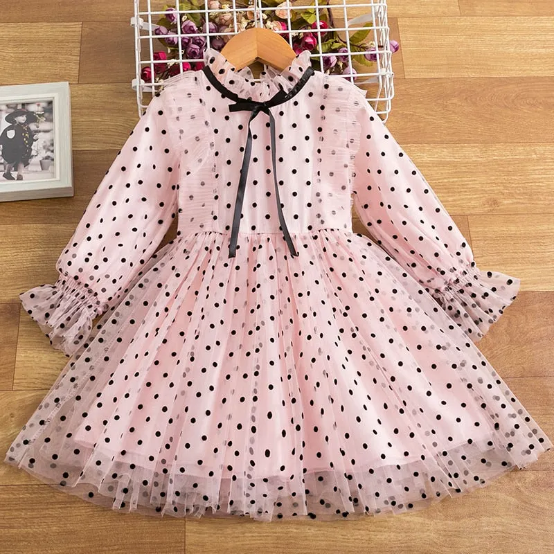 Red White Girls Dresses Long Sleeve Baby Girls Winter Dresses Kids Cotton Lace Clothing Casual Dresses for 2-8 Years Children