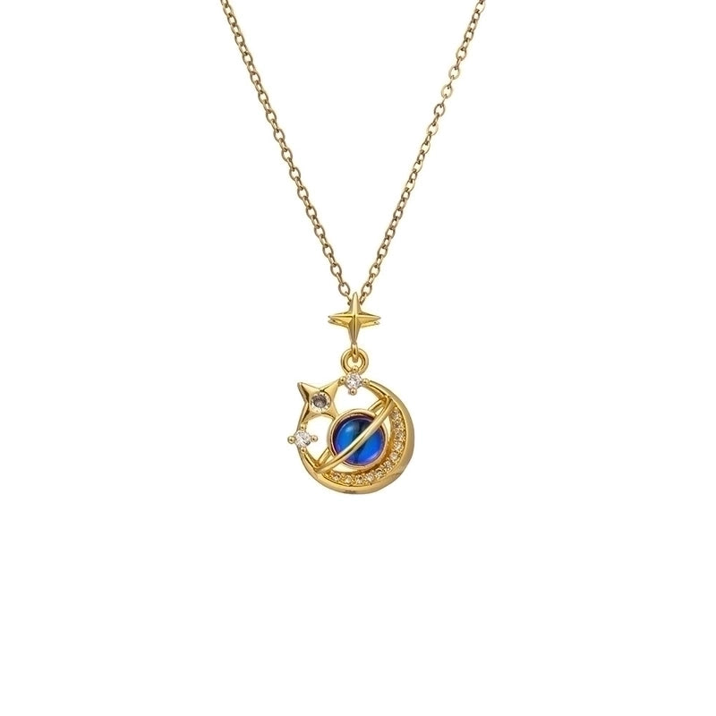 Minimalist Star Planet Titanium Steel Copper Plating Inlay Zircon Pendant Necklace
