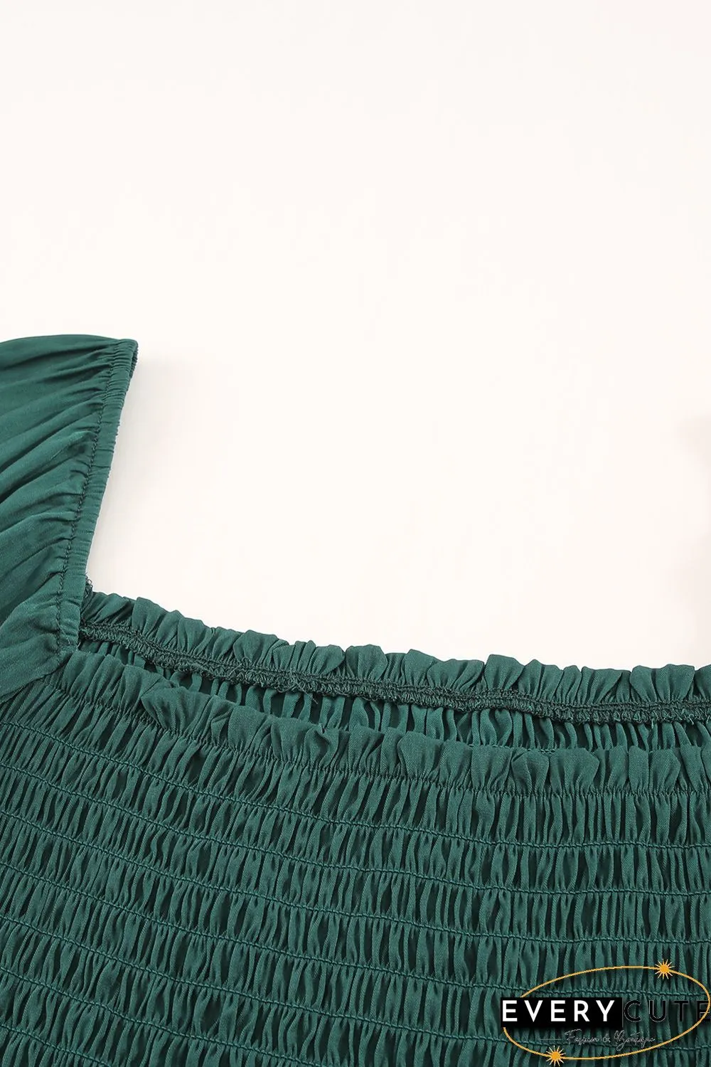 Green Puff Sleeve Smocked Top
