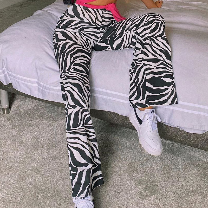  thdmladies Fashion Street Water Ripple Print Bootleg Pants thedmladies