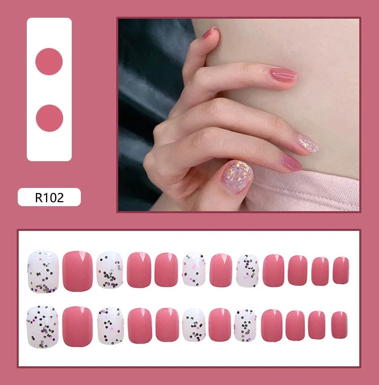 French Nails Art Tips Fake Nail Press on False with Glue Designs Set Full Cover Artificial Box Short Display Kiss Stick Square-Nail Inspo