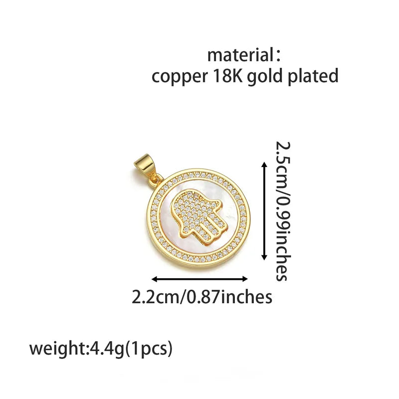 1 Piece 2.2cm*2.5cm 2.4cm*2.9cm Copper Shell Zircon 18K Gold Plated Palm Eye Pendant Jewelry Accessories