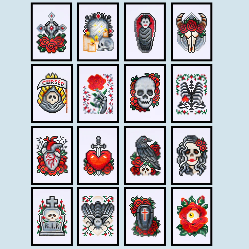 16pcs Demon DIY Mini Partial Round Diamond Painting Set Desktop Decor No Frame(12*17cm)