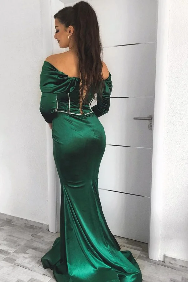 Daisda Emerald Long Sleeves Mermaid Evening Dress With Appliques