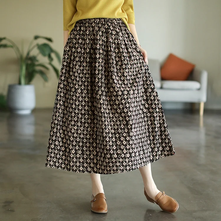 New Retro Elastic Waist Casual Floral Skirt