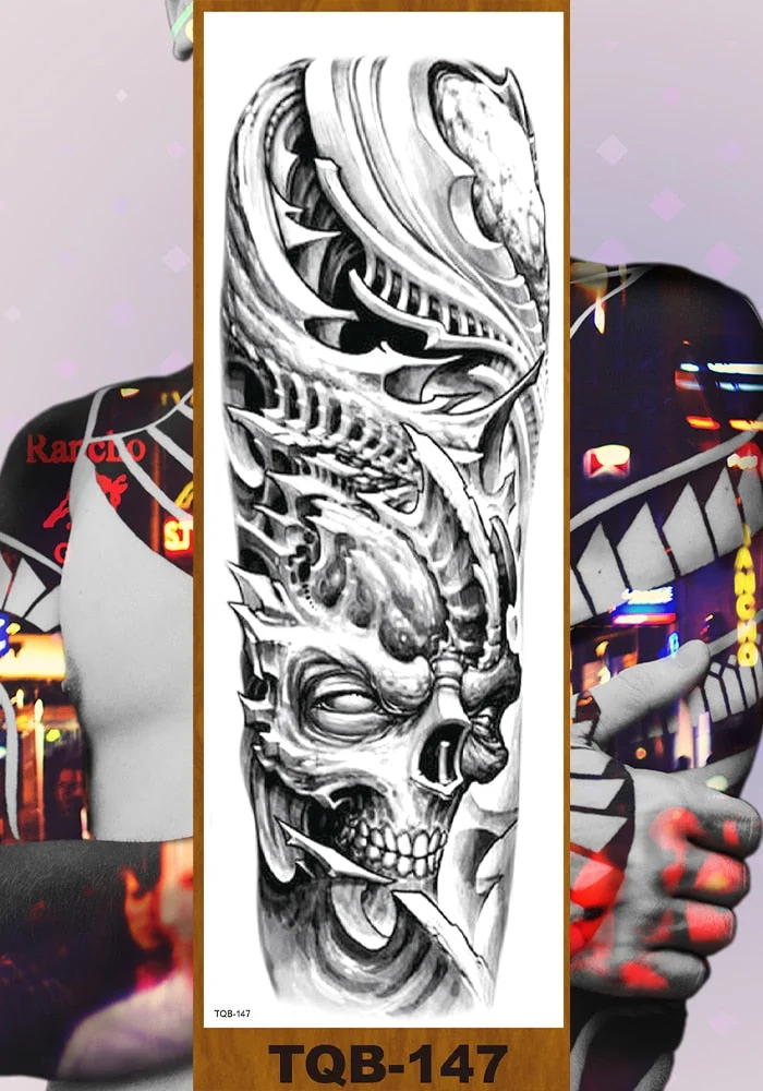 Full Flower Arm Temporary Tattoo Sticker Man Woman Body Leg Fake Tatoo Skull Night Demon Grim Reaper Good and Evil Waterproof