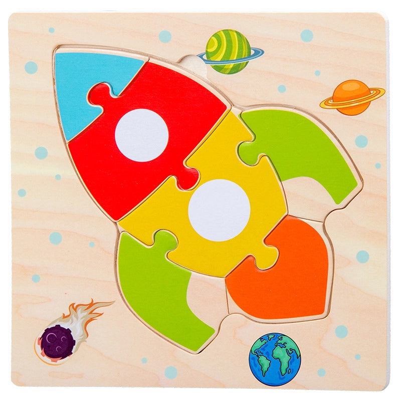Kindergarten Children’s Enlightenment Early Education Cognition Cartoon Animal Cognition Hand-held Board Wooden Three-dimensional Puzzle Wooden Toys
