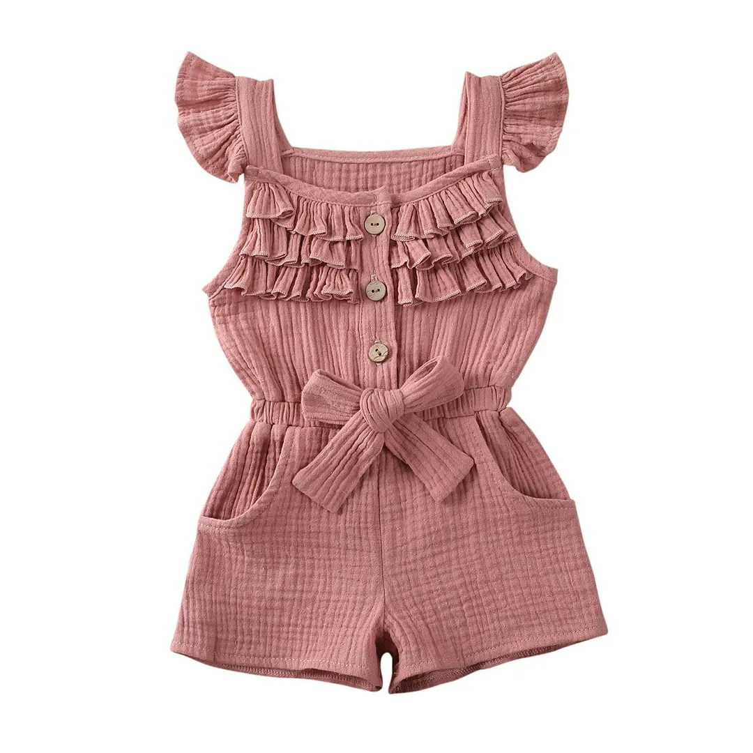 2020 Baby Summer Clothing Newborn Toddler Baby Boy Girls Romper Fly Sleeve Sunsuit Solid Outfit Clothes Elastic Waist Playsuit