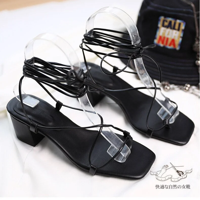 New Fashion Women Sandals Low Heel Lace Up sandal Back Strap Summer Shoes Gladiator Casual Sandal Narrow Band zapatos mujer Shoe