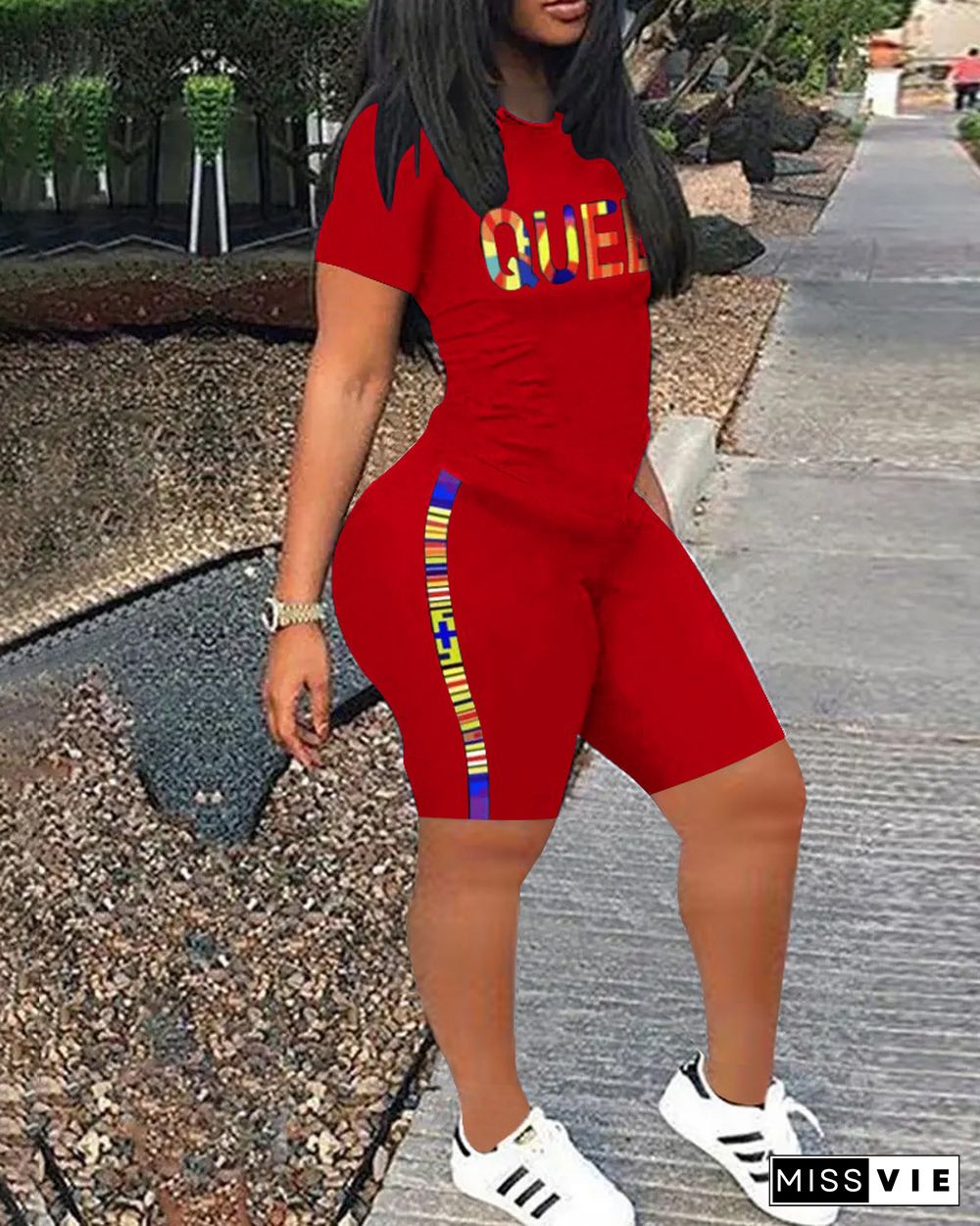 Casual O Neck T Shirt Biker Shorts Tracksuits