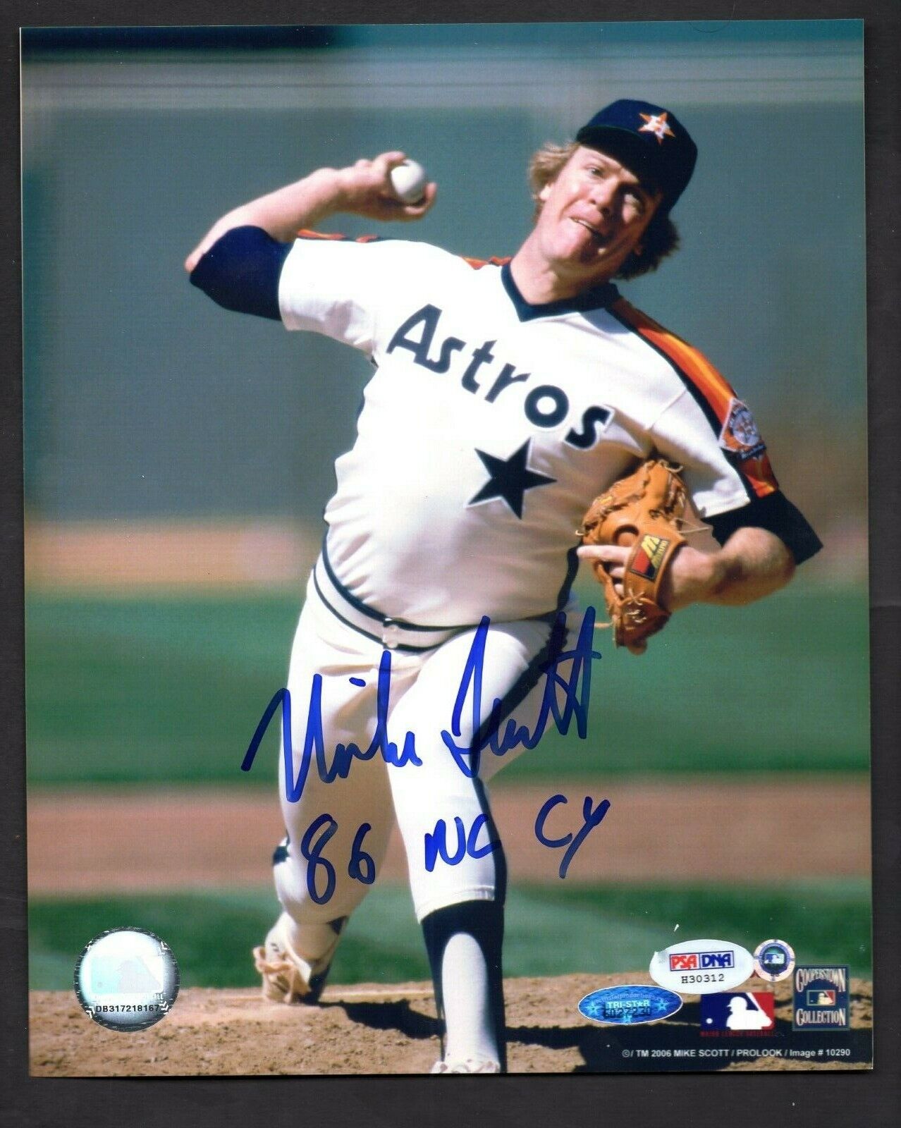 Mike Scott Signed 86 NL CY inscrip 8 x 10 Photo Poster painting PSA/DNA Houston Astros  SHIP