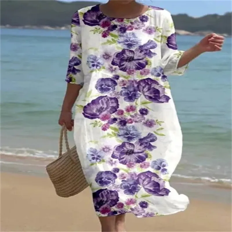 Churchf Churchf New Women's Floral Art Print Leisure Vacation Dress