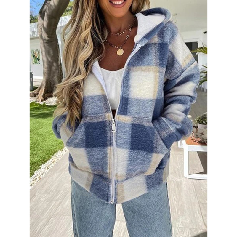Fashion Plaid Hooded Jacket wearshes