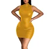 High Street Stretch Solid Color PU Mini Dress for Womens Sexy Sleeveless Short Club Dress Bodycon Matte Faux Leather Party Dress