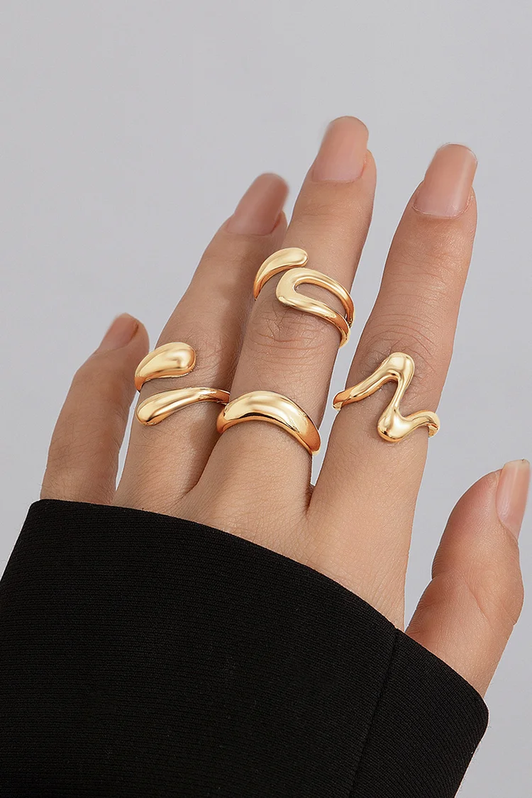 Party Abstract Asymmetrical Irregular Waterdrop Shaped Open Ring Set 2024 - Xpluswear