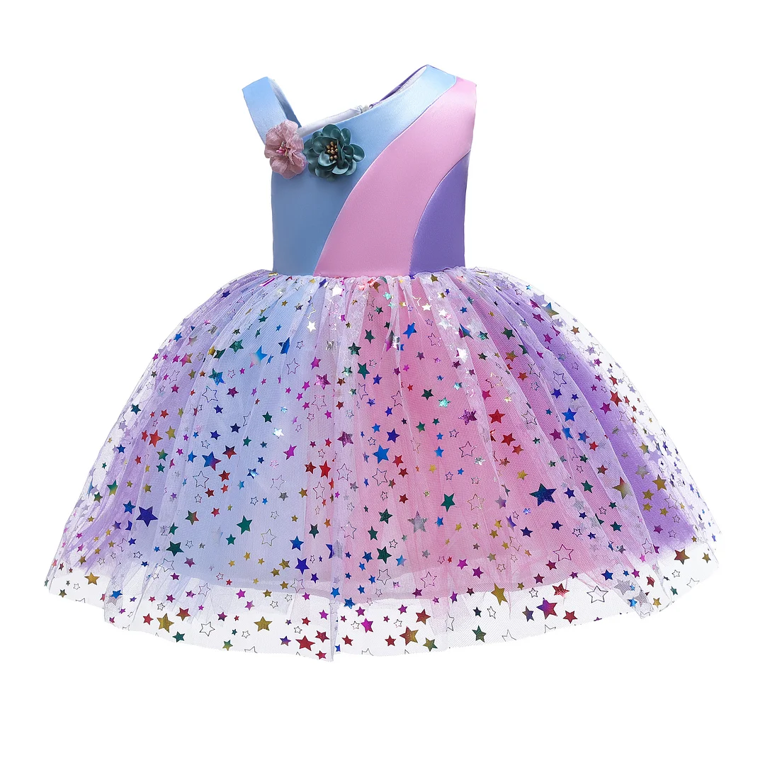 Buzzdaisy Stripe Evening Dress For Girl Star Princess Dress Sleeveless Soft Cotton Tops Children’S Birthdays