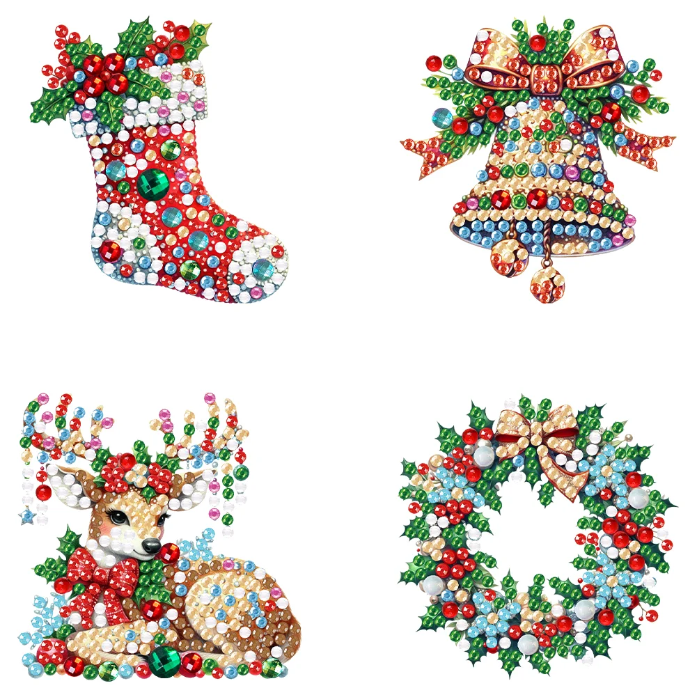 4Pcs Christmas Acrylic Special Shaped DIY Diamond Art Brooch Kit for Women Girls