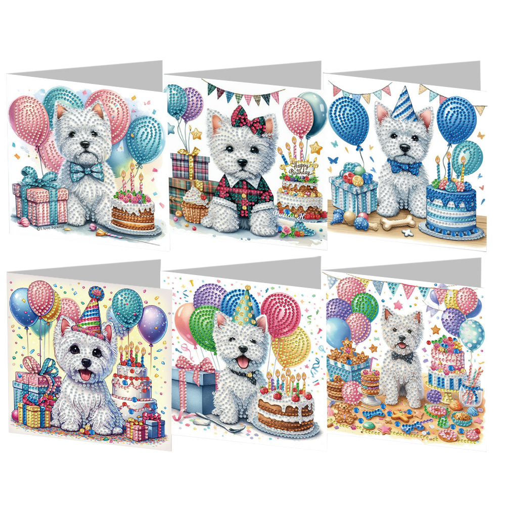 6Pcs Dogs Diamond Painting Card Diamond Drawing Card for Family Friends Gift