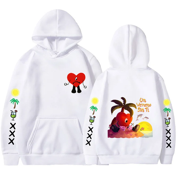 Bad Bunny Pattern Printed Sweatshirt Un Verano Sin Ti Hip Hop Street Oversize Hoodie at Hiphopee