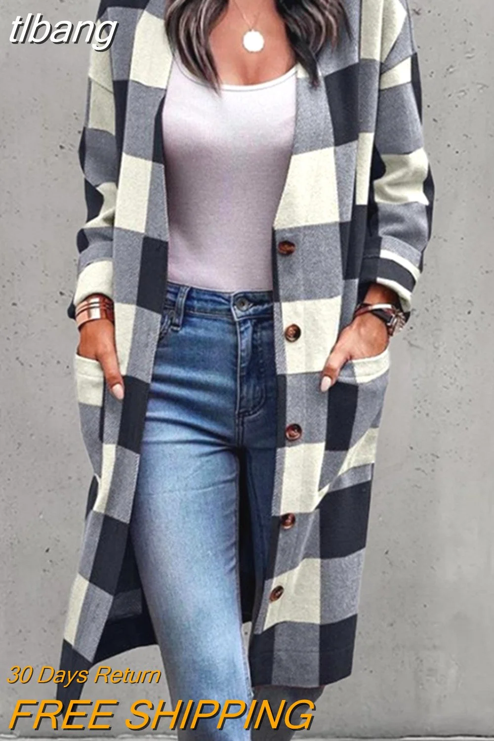 tlbang Print Pocket Detail Longline Coat Long Sleeve Casual tops elegant new ashion woman coat 2023 autumn winter spring outfits