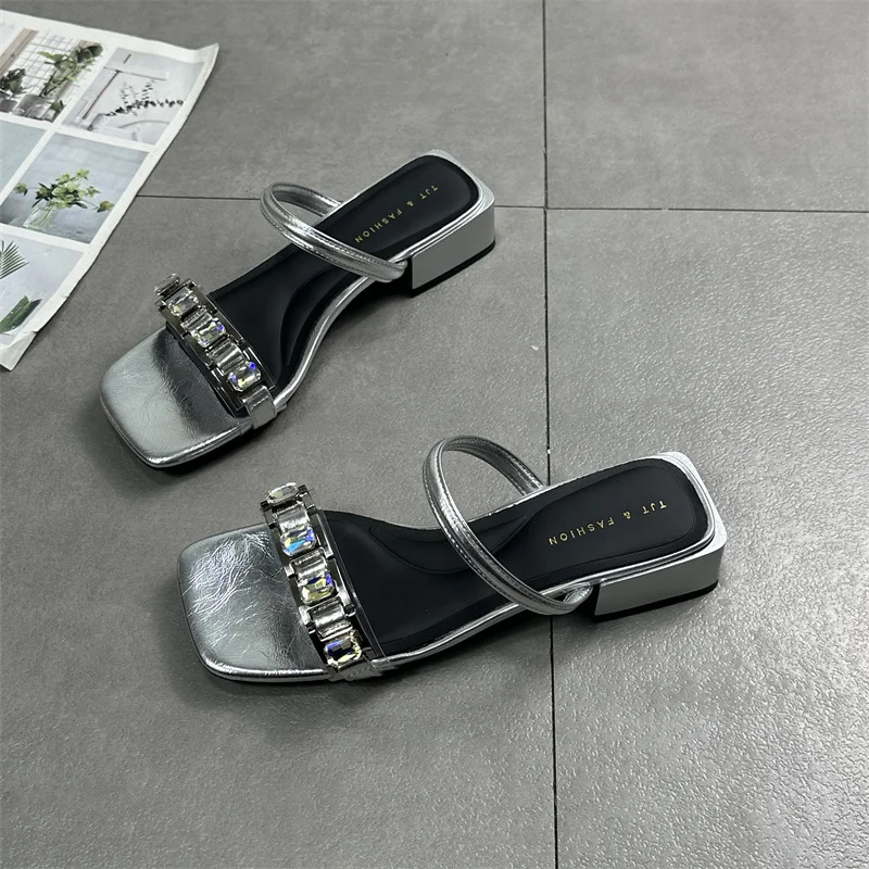 Breakj Breakj Women's Shoes 2025 Summer New Tug In The Toe Water Drill With Net Red Slippers Half A Word Drag